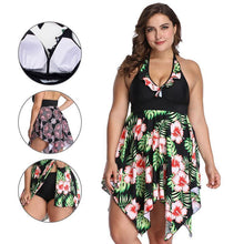 Load image into Gallery viewer, Women Plus Size Tankini Set with Sexy V Neck Swimwear Dress