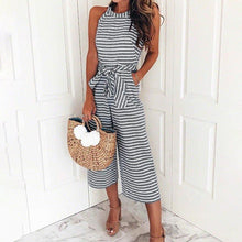 Load image into Gallery viewer, Women Summer Striped Sleeveless Back Zipper Jumpsuits