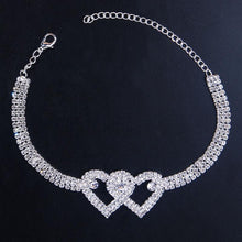 Load image into Gallery viewer, Fashion Rhinestone Double Heart Anklet