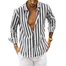 Load image into Gallery viewer, Spring Summer Men's Cotton Linen Striped Button Shirt