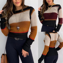 Load image into Gallery viewer, Colorblock Long Sleeve Ladder Cutout Knit Top