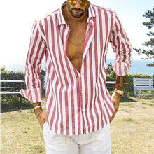 Load image into Gallery viewer, Spring Summer Men's Cotton Linen Striped Button Shirt