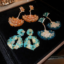 Load image into Gallery viewer, Diamond Encrusted Crystal Fan-Shaped Ginkgo Leaf Earrings