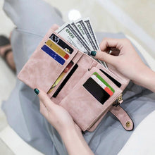 Load image into Gallery viewer, Small Trifold Wallet for Women, Purse with Wrist Strap & Card Slot