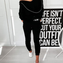 Load image into Gallery viewer, Zipper Design Letter Print Hooded Top & Pockets Pants