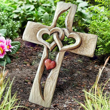 Load image into Gallery viewer, Carved Wooden Cross Intertwined Hearts