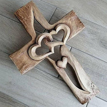 Load image into Gallery viewer, Carved Wooden Cross Intertwined Hearts