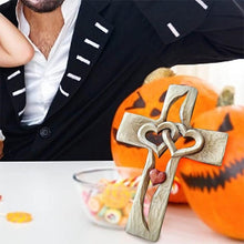 Load image into Gallery viewer, Carved Wooden Cross Intertwined Hearts