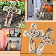 Load image into Gallery viewer, Carved Wooden Cross Intertwined Hearts
