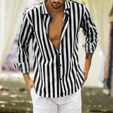 Load image into Gallery viewer, Spring Summer Men's Cotton Linen Striped Button Shirt