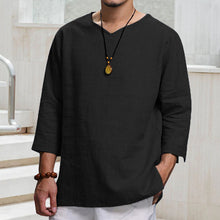 Load image into Gallery viewer, Men's Long-sleeved V-neck Linen Loose T-Shirt