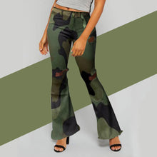 Load image into Gallery viewer, Camouflage Print Hole Flared Pants