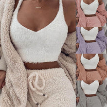 Load image into Gallery viewer, Fluffy Hooded Open Front Teddy Coat & Short Sets