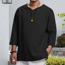 Load image into Gallery viewer, Men's Long-sleeved V-neck Linen Loose T-Shirt