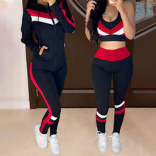 Load image into Gallery viewer, Colorblock Crop Top & High Waist Pants & Hooded Coat Set