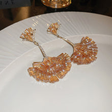 Load image into Gallery viewer, Diamond Encrusted Crystal Fan-Shaped Ginkgo Leaf Earrings