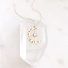 Load image into Gallery viewer, Crescent Moon & Sun Necklace