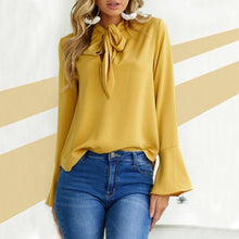 Load image into Gallery viewer, Lace-up Long Sleeve Chiffon Blouse