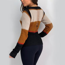 Load image into Gallery viewer, Colorblock Long Sleeve Ladder Cutout Knit Top