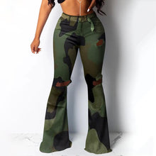 Load image into Gallery viewer, Camouflage Print Hole Flared Pants