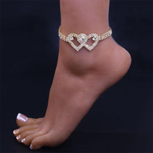 Load image into Gallery viewer, Fashion Rhinestone Double Heart Anklet