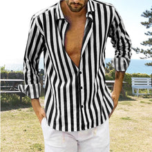 Load image into Gallery viewer, Spring Summer Men's Cotton Linen Striped Button Shirt