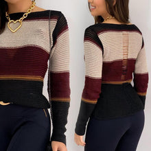 Load image into Gallery viewer, Colorblock Long Sleeve Ladder Cutout Knit Top