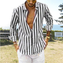 Load image into Gallery viewer, Spring Summer Men's Cotton Linen Striped Button Shirt