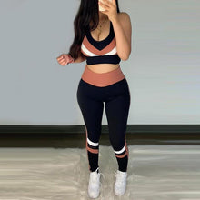 Load image into Gallery viewer, Colorblock Crop Top & High Waist Pants & Hooded Coat Set