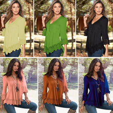 Load image into Gallery viewer, V-Neck Splicing Single-Breasted Blouse
