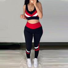 Load image into Gallery viewer, Colorblock Crop Top & High Waist Pants & Hooded Coat Set