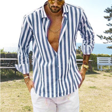 Load image into Gallery viewer, Spring Summer Men's Cotton Linen Striped Button Shirt