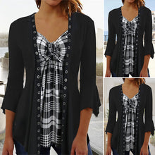Load image into Gallery viewer, Plaid Patchwork 3/4 Sleeve Top