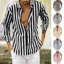 Load image into Gallery viewer, Spring Summer Men's Cotton Linen Striped Button Shirt