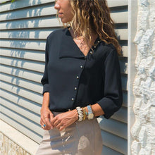 Load image into Gallery viewer, Women Skew Collar Solid Office Casual Blouse