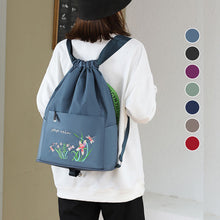 Load image into Gallery viewer, Embroidered Backpack with Drawstring