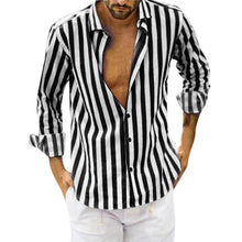 Load image into Gallery viewer, Spring Summer Men's Cotton Linen Striped Button Shirt