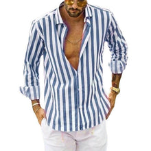Load image into Gallery viewer, Spring Summer Men's Cotton Linen Striped Button Shirt