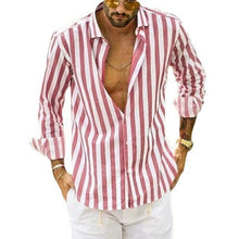 Load image into Gallery viewer, Spring Summer Men's Cotton Linen Striped Button Shirt