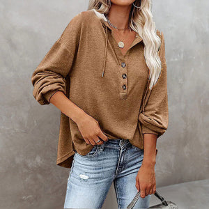 V-Neck Long Sleeve Loose Sports Hoodie