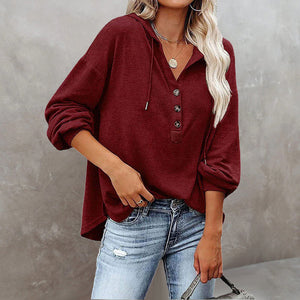 V-Neck Long Sleeve Loose Sports Hoodie