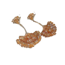 Load image into Gallery viewer, Diamond Encrusted Crystal Fan-Shaped Ginkgo Leaf Earrings
