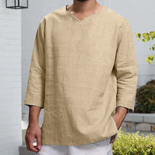 Load image into Gallery viewer, Men&#39;s Long-sleeved V-neck Linen Loose T-Shirt
