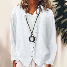 Load image into Gallery viewer, Solid Color Cotton Linen Lapel Shirt
