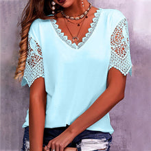 Load image into Gallery viewer, Women&#39;s Lace Patchwork Loose V-Neck Short Sleeve T-Shirt
