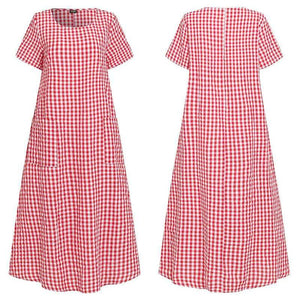Short-Sleeved Plaid Dress