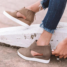 Load image into Gallery viewer, Women&#39;s Cut-Out Wedge Sneakers Back Zipper Shoes
