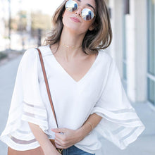 Load image into Gallery viewer, Women&#39;s V Neck Mesh Panel Blouse

