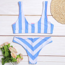 Load image into Gallery viewer, Reversible Stripe Bikini Set Swimsuit
