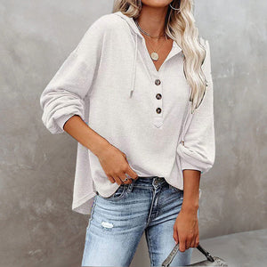 V-Neck Long Sleeve Loose Sports Hoodie